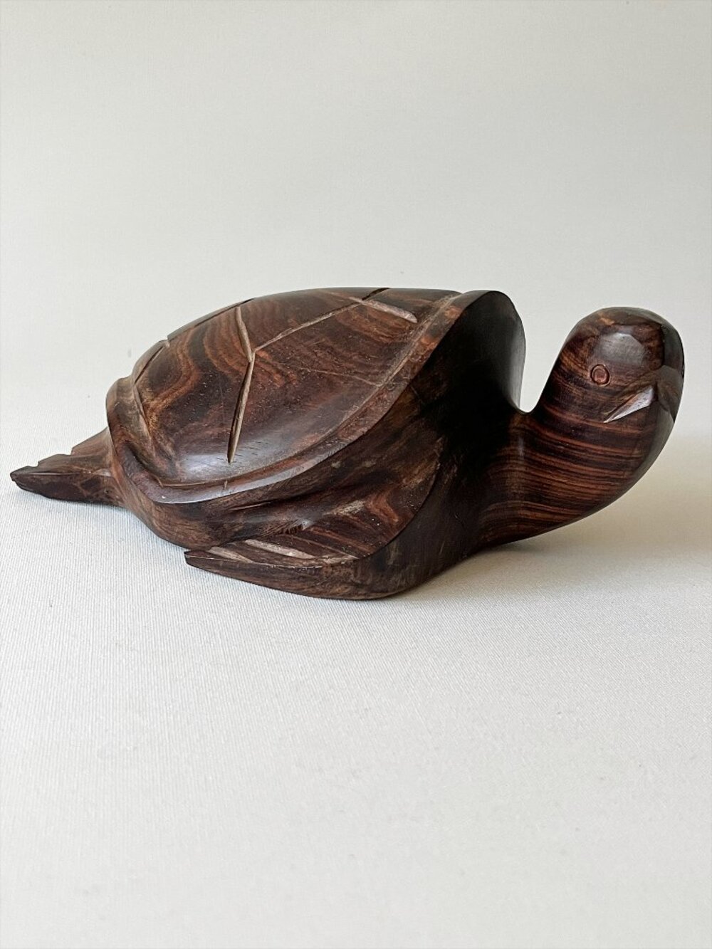 Vintage Hand Carved Solid Wood Sea Turtle Figurine Coastal Folk Art Paperweight